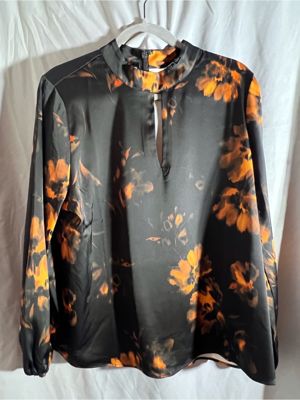 Banana Republic Black Long Sleeve Shirt with Orange Floral Print